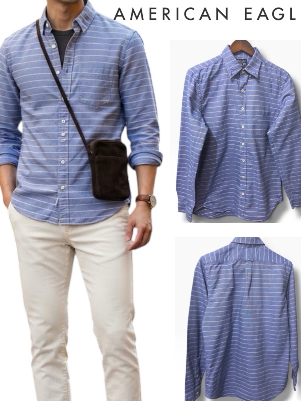 American Eagle | NWOT Blue Striped Slim Fit Long Sleeve Button-Down Shirt (M)
